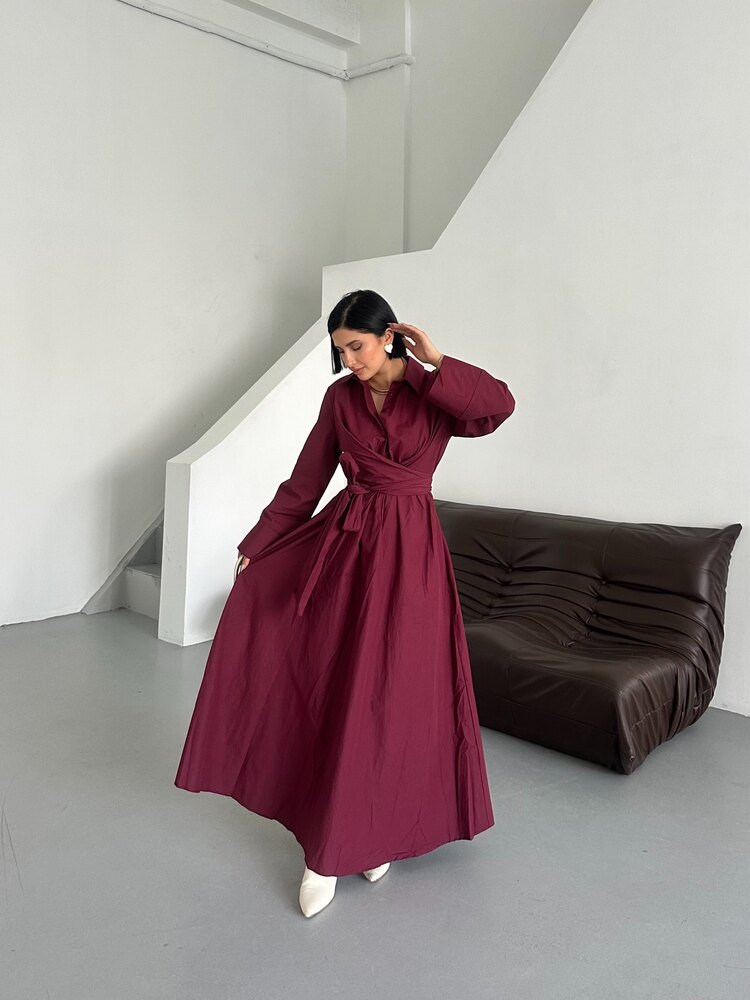 Önü bağlamalı bordo elbise 
