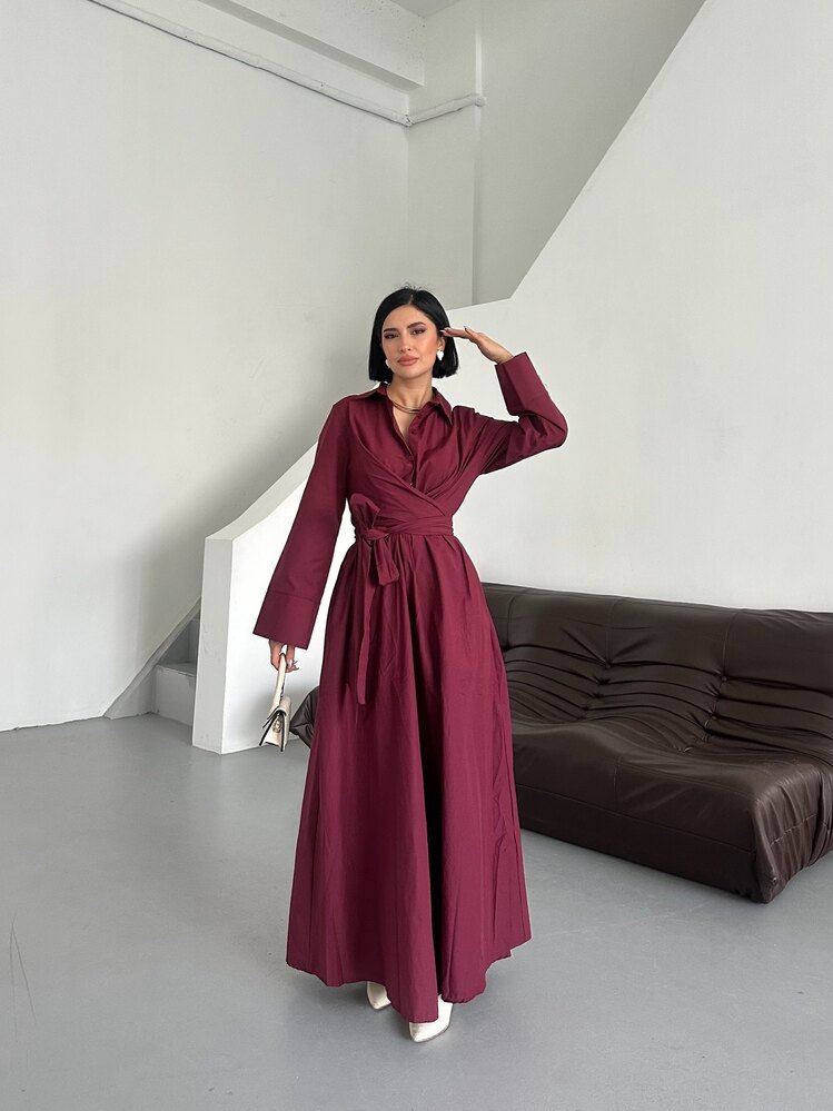 Önü bağlamalı bordo elbise 