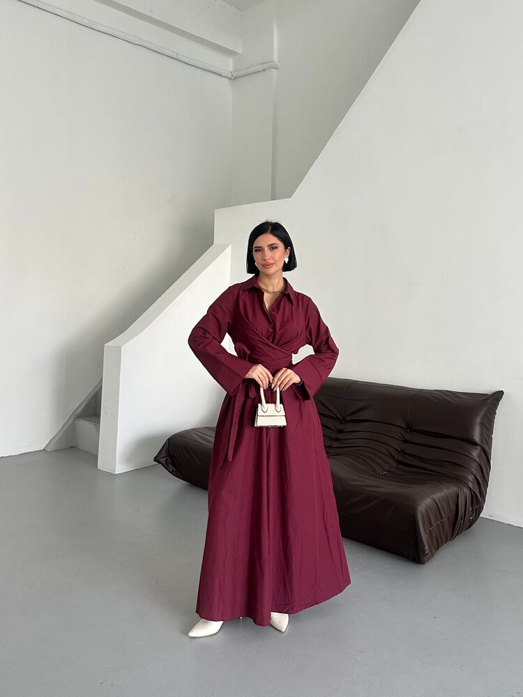 Önü bağlamalı bordo elbise 