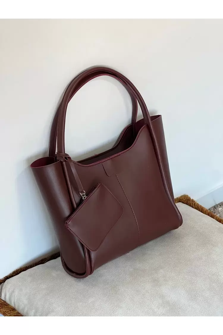 Marny Kadın Cüzdan Detaylı Büyük Boy Bordo Omuz Çantası