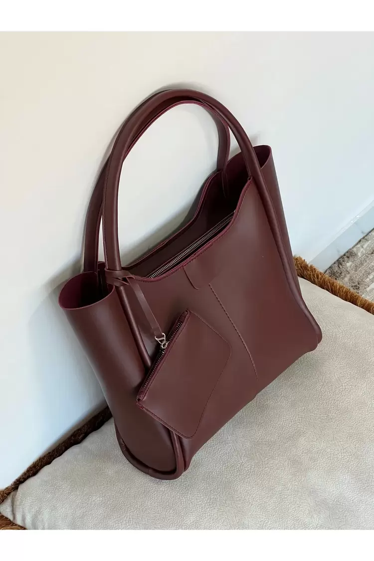 Marny Kadın Cüzdan Detaylı Büyük Boy Bordo Omuz Çantası