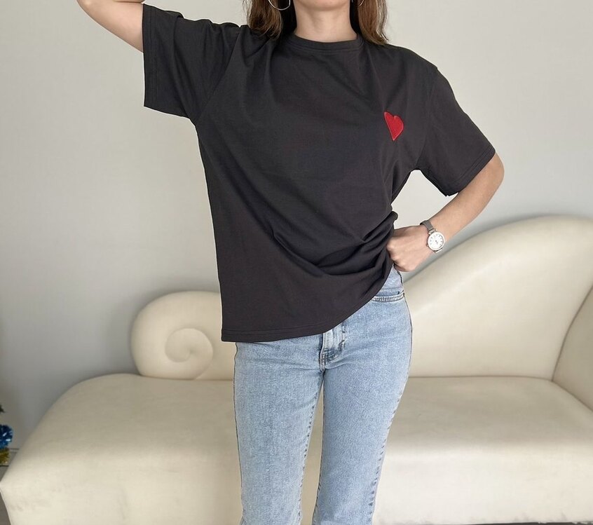 Kalp desenli oversize thsirt