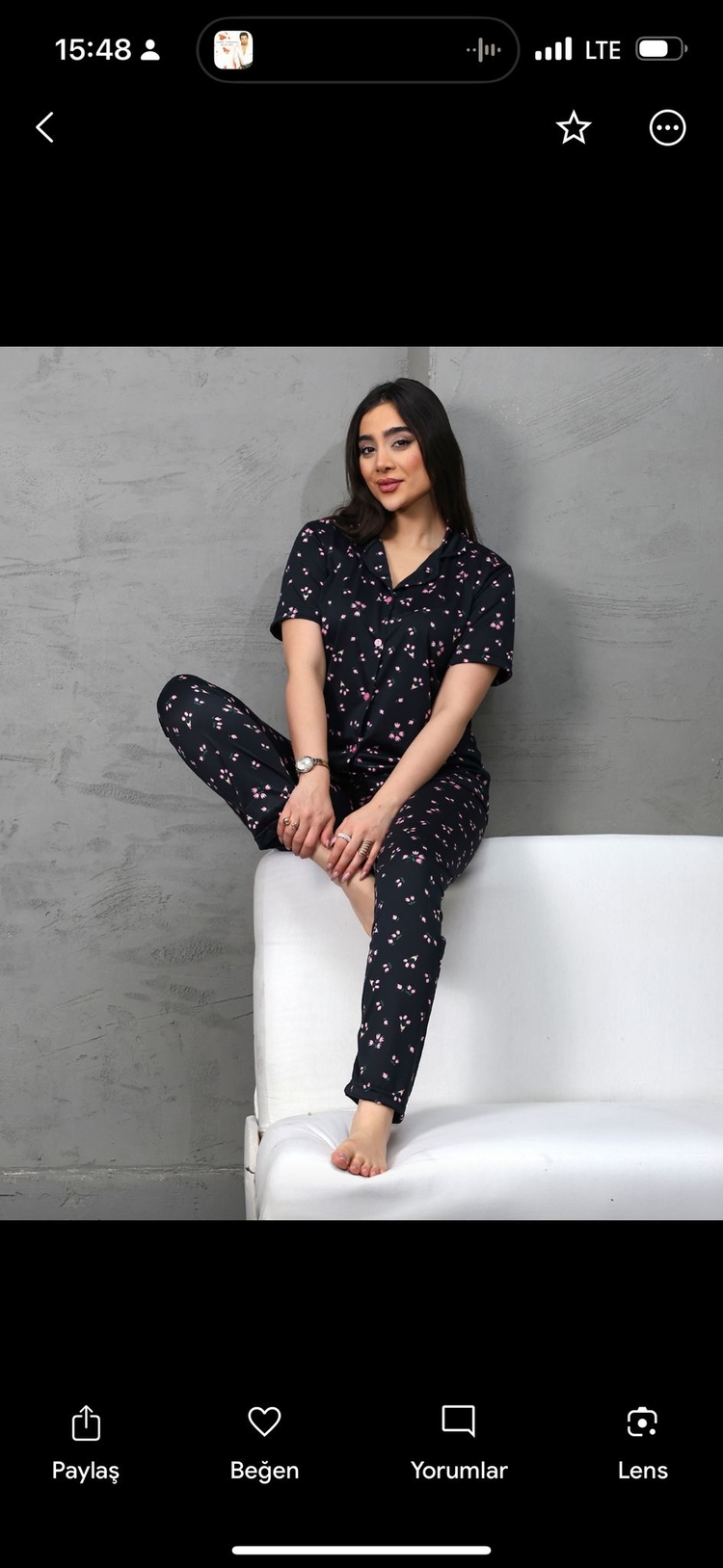 Yakalı düğmeli pijama takımı