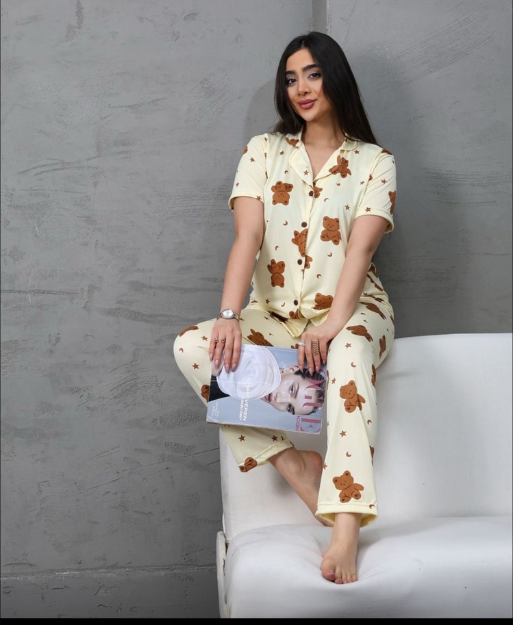 Yakalı dugmeli pijama takımı