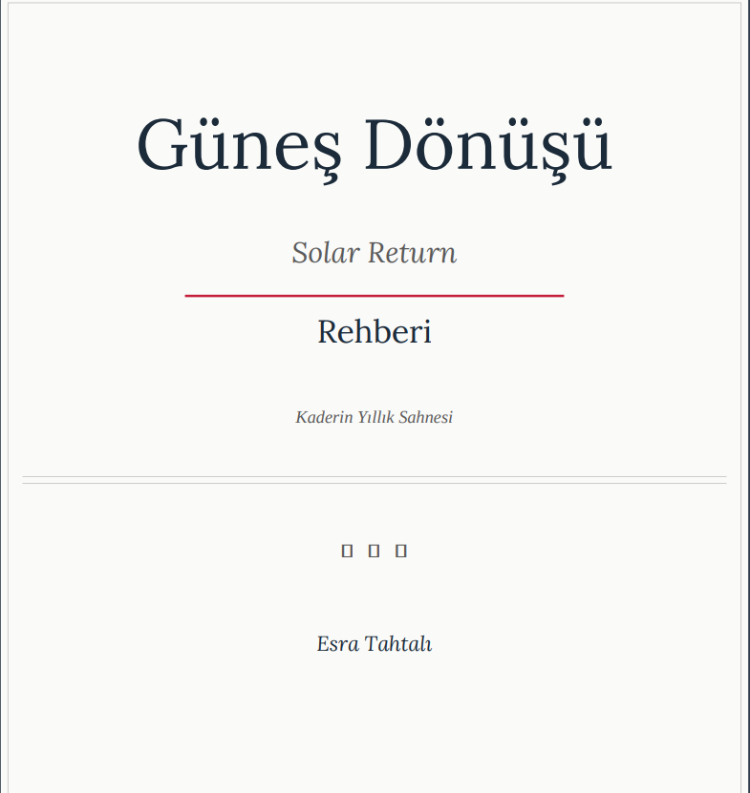Solar Return, Güneş Dönüşü Rehberi Ekitap