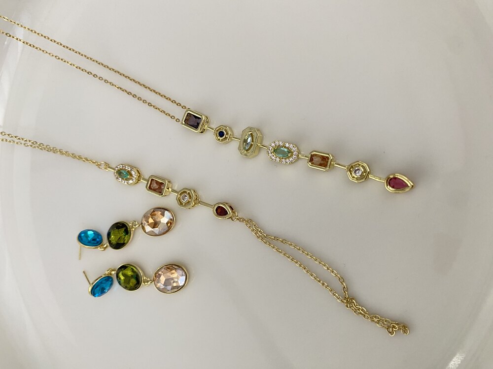 3’lü Set Gold Mavi Küpe&Şahmeran&Kolye Çelik