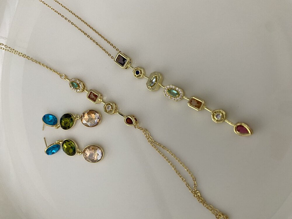 3’lü Set Gold Mavi Küpe&Şahmeran&Kolye Çelik