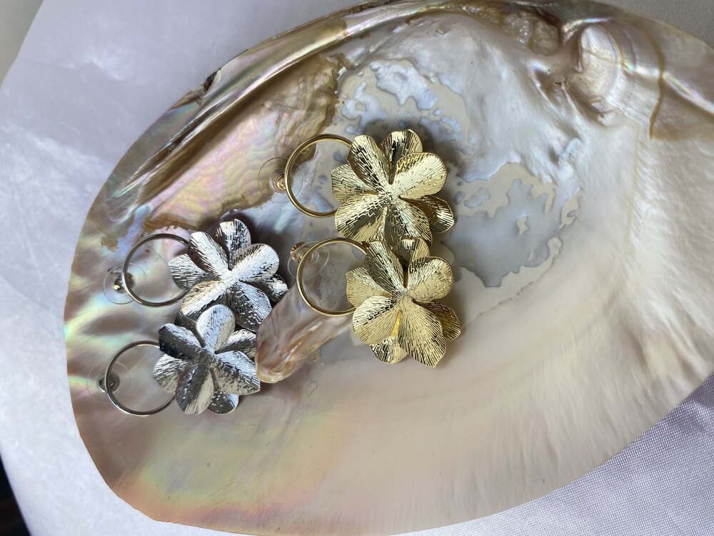Gold & Silver Çiçek Küpe Seti