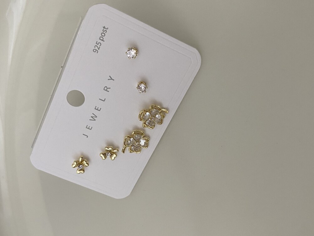 Üçlü Set Gold Yonca Küpe