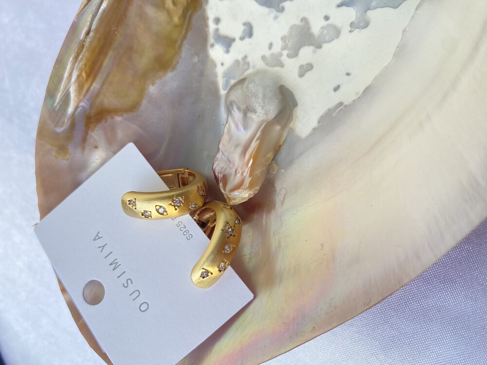 925 Ayar Gümüş Taşlı Gold Halka Küpe