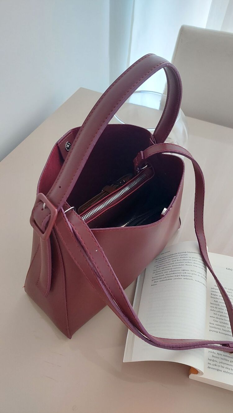 Süet Bordo Çift Askılı Çanta