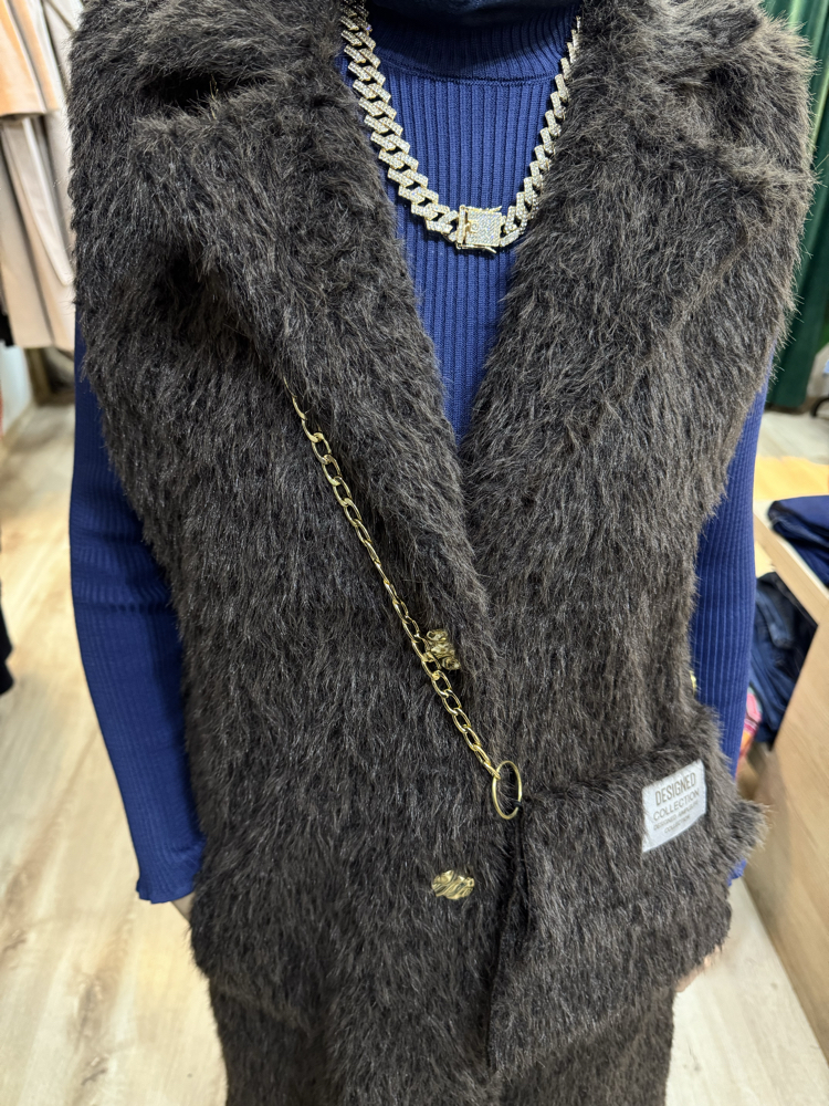 2586 Peluş Yelek Kahve