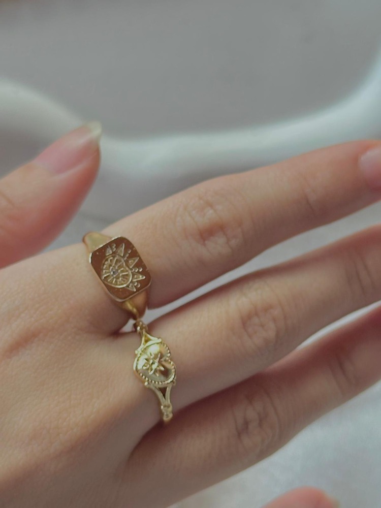 2’li Set Gold Çelik Yüzük – Güneş ve Kuzey Yıldızı Detaylı Ayarlanabilir Yüzük Seti