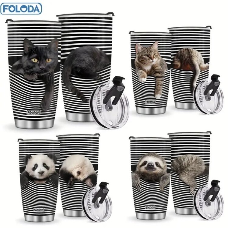 Kedi Tasarımlı Çelik Kupa