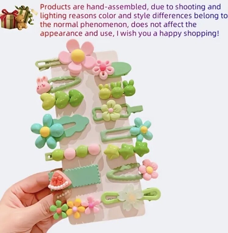 14 lü Paket Sevimli Reçine Saç Klipsleri