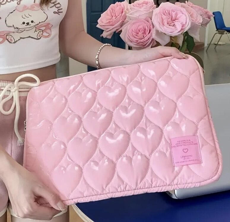Sevimli Puf Kalp Nakışlı Tablet Kılıfı
