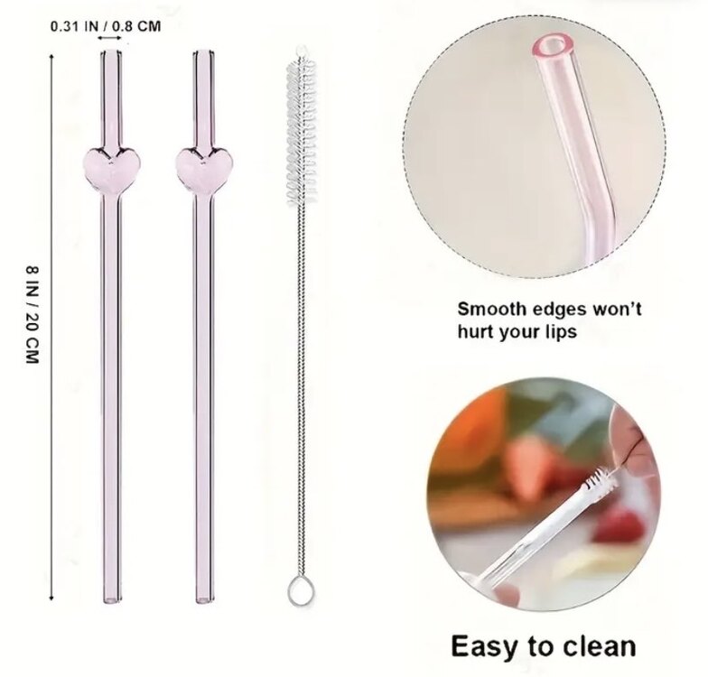 2 li Paket Pembe Kalp Desen Cam Pipet