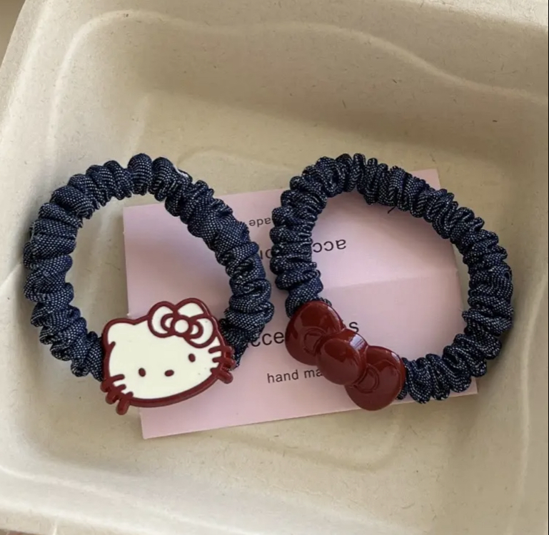 İkili Sanrio Hello Kitty Lacivert Lastik Saç Tokası