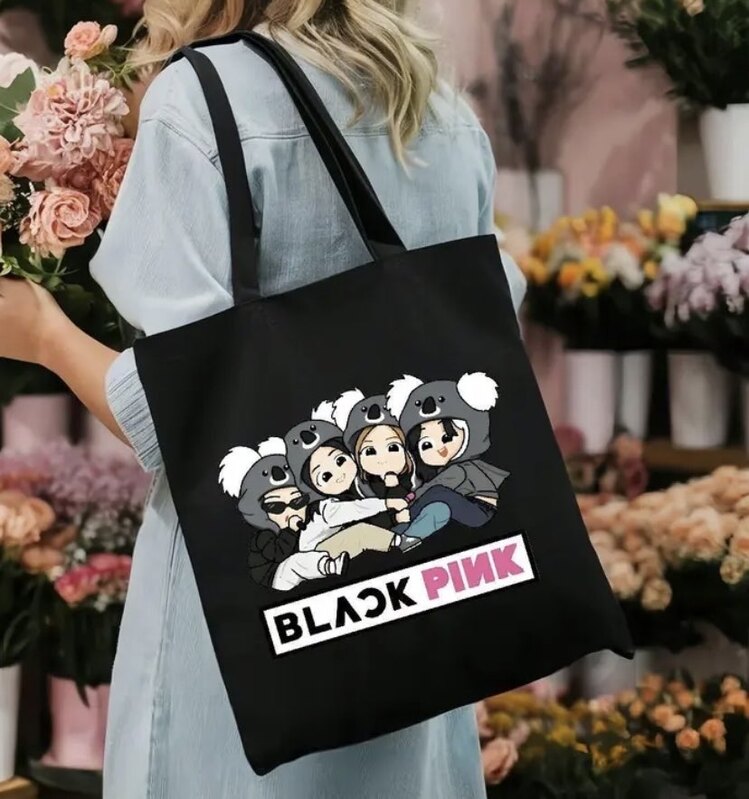 Black Pınk Karakter Baskılı Tote Çanta
