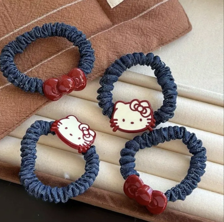 İkili Sanrio Hello Kitty Lacivert Lastik Saç Tokası
