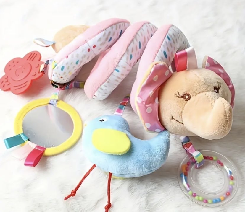 Spiral Peluş Bebek Oto Koltuğu ve Bebek Arabası Oyuncakları.Karma Renkli Kumaşlı Aksesuar