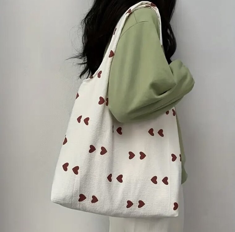 Kalp Desenli Tote Çanta