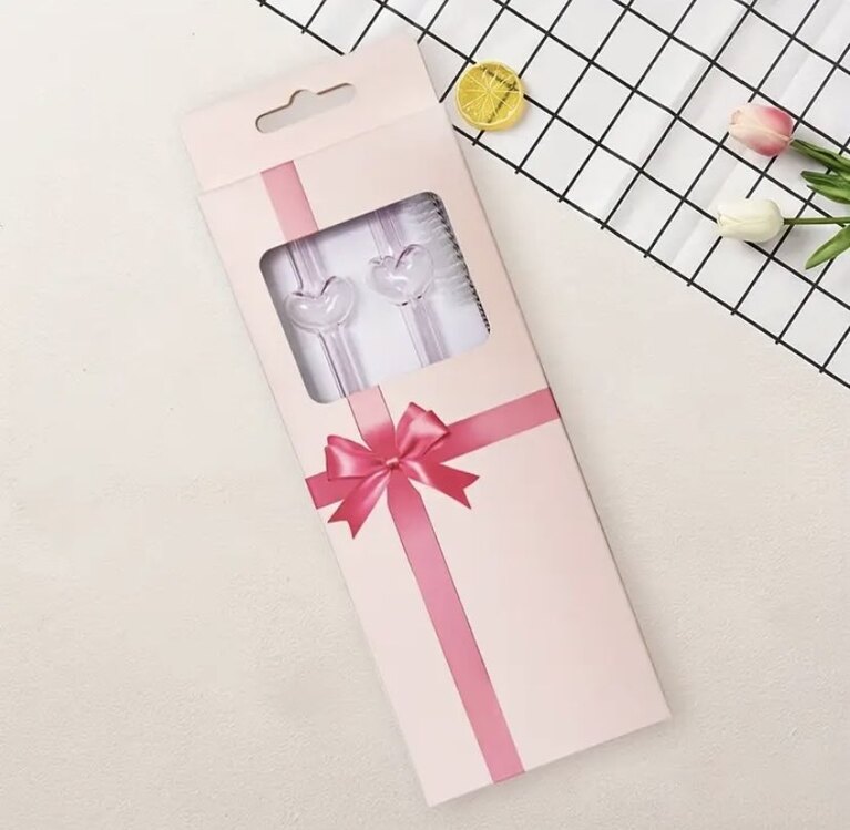 2 li Paket Pembe Kalp Desen Cam Pipet