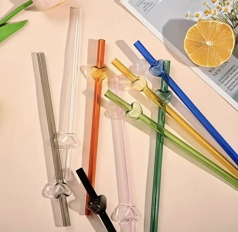 2 li Paket Pembe Kalp Desen Cam Pipet