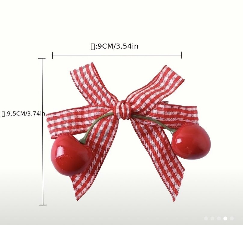 2 adet Sevimli Kiraz Saç Tokası - Gingham Deseni ,Kiraz Saç Aksesuarları