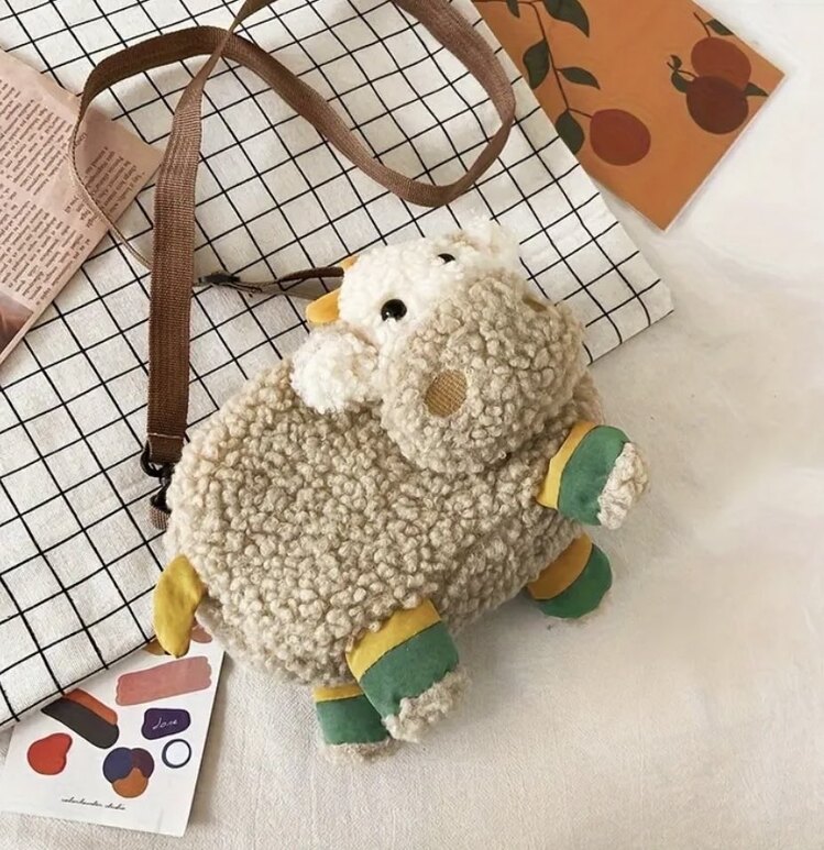Sevimli Peluş İnek Çapraz Çanta Hafif, Ayarlanabilir Askı, Fermuarlı Bozuk Para Cüzdanı