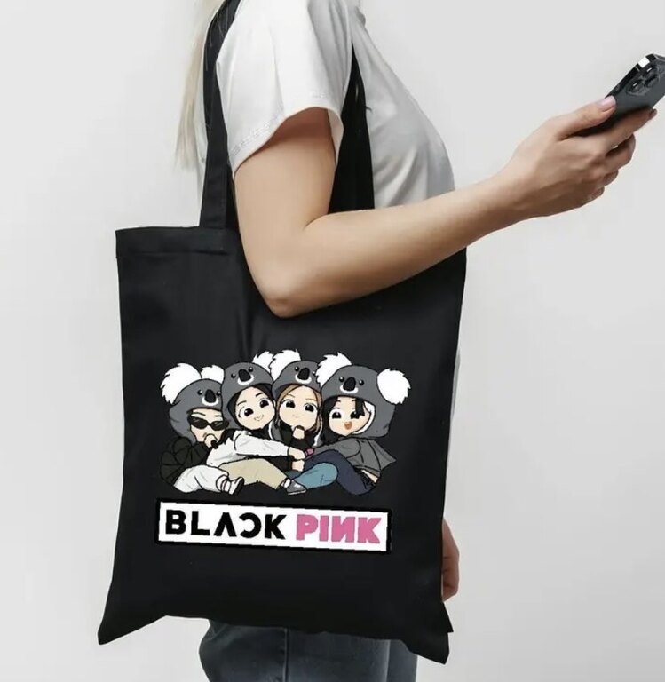 Black Pınk Karakter Baskılı Tote Çanta