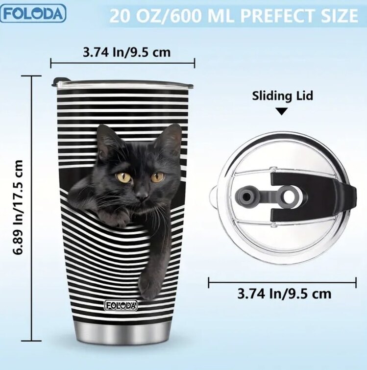 Kedi Tasarımlı Çelik Kupa