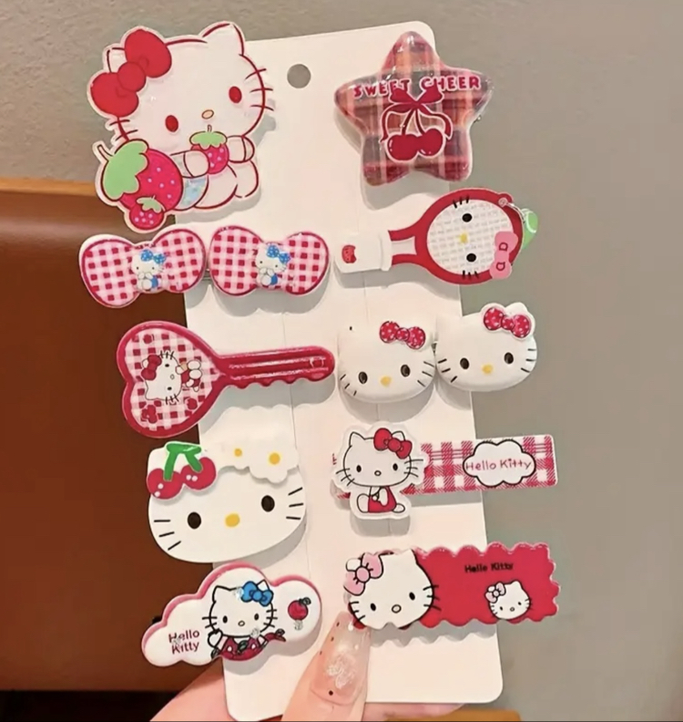 10 lu Paket Sanrio Hello Kitty Karışık Sevimli Saç Tokaları