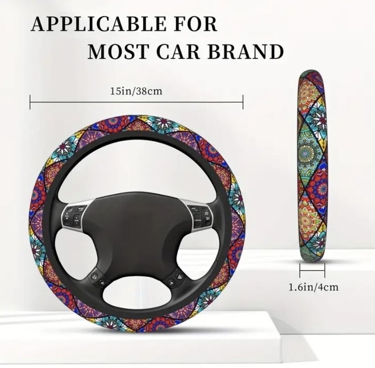 Bohemian Çiçek Desenli Neopren Direksiyon Kılıfı