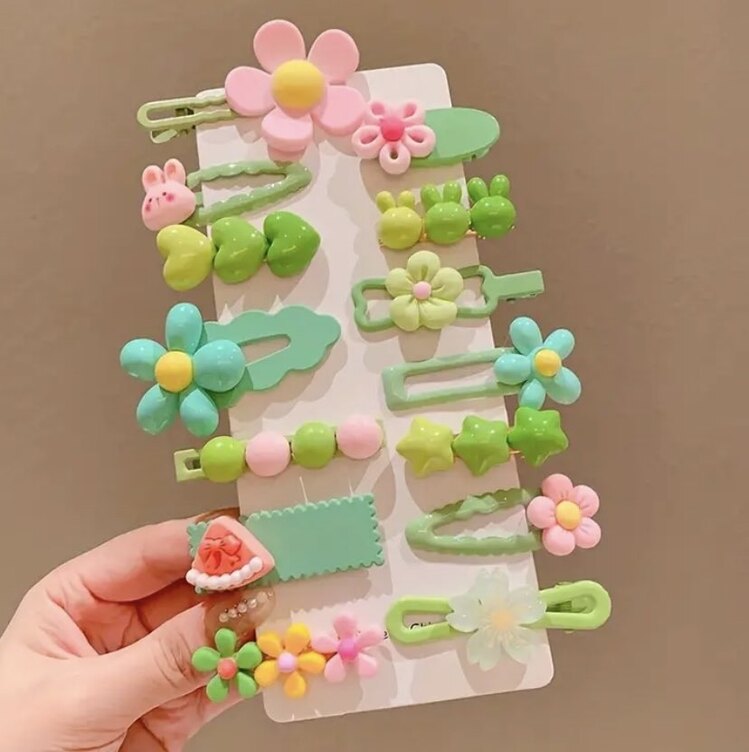 14 lü Paket Sevimli Reçine Saç Klipsleri