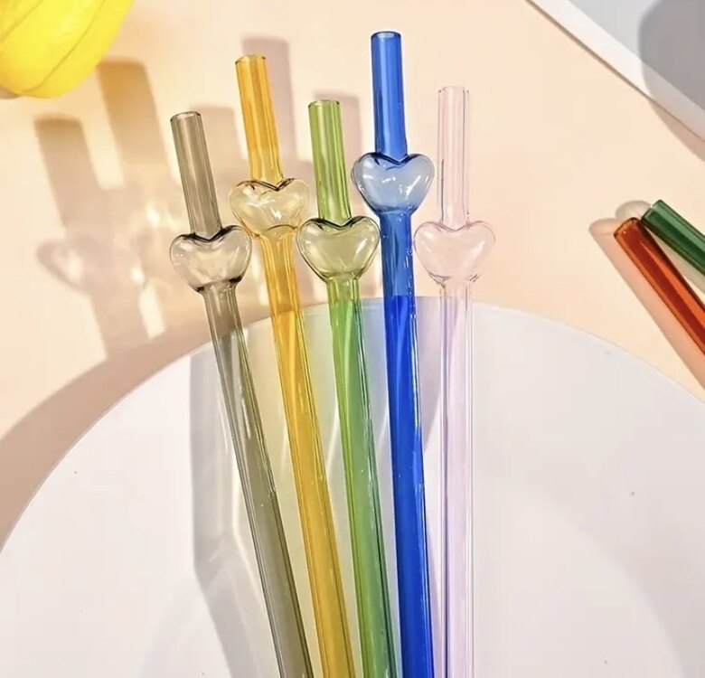 2 li Paket Pembe Kalp Desen Cam Pipet
