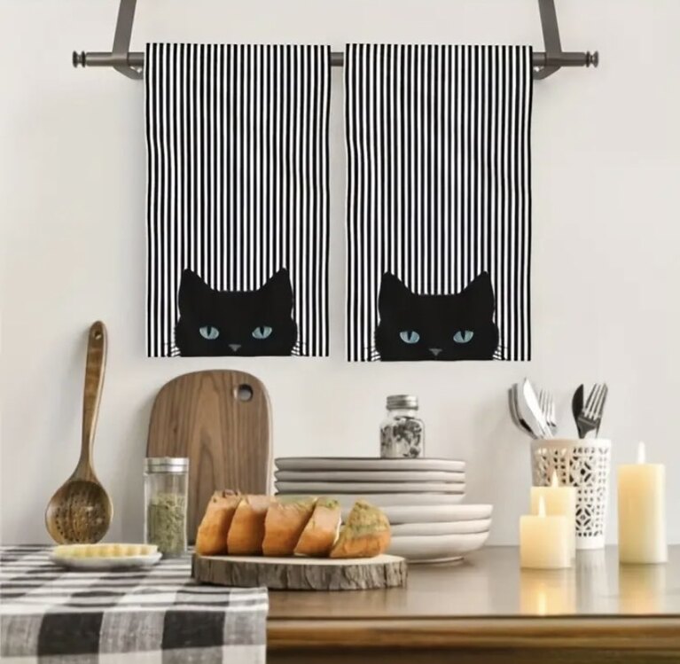 Siyah Kedi Tasarım El Havlusu