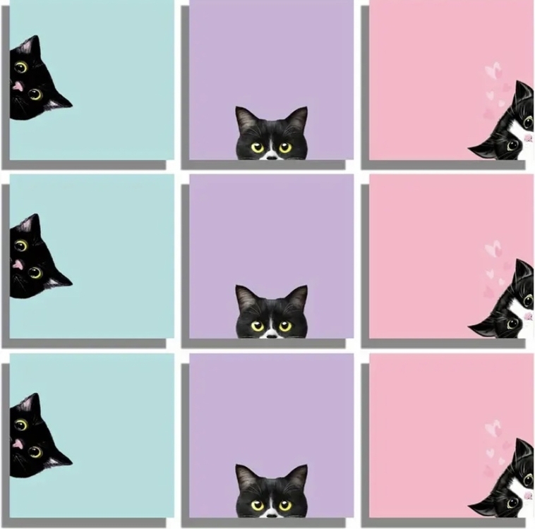 6 Adet Siyah Kedi Yapışkan Not Kağıdı Seti