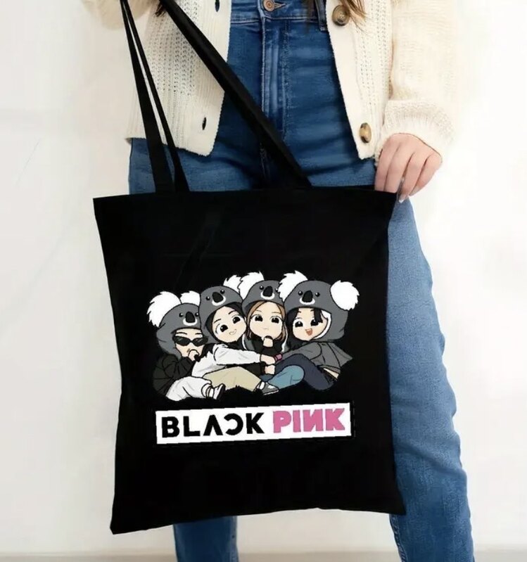 Black Pınk Karakter Baskılı Tote Çanta