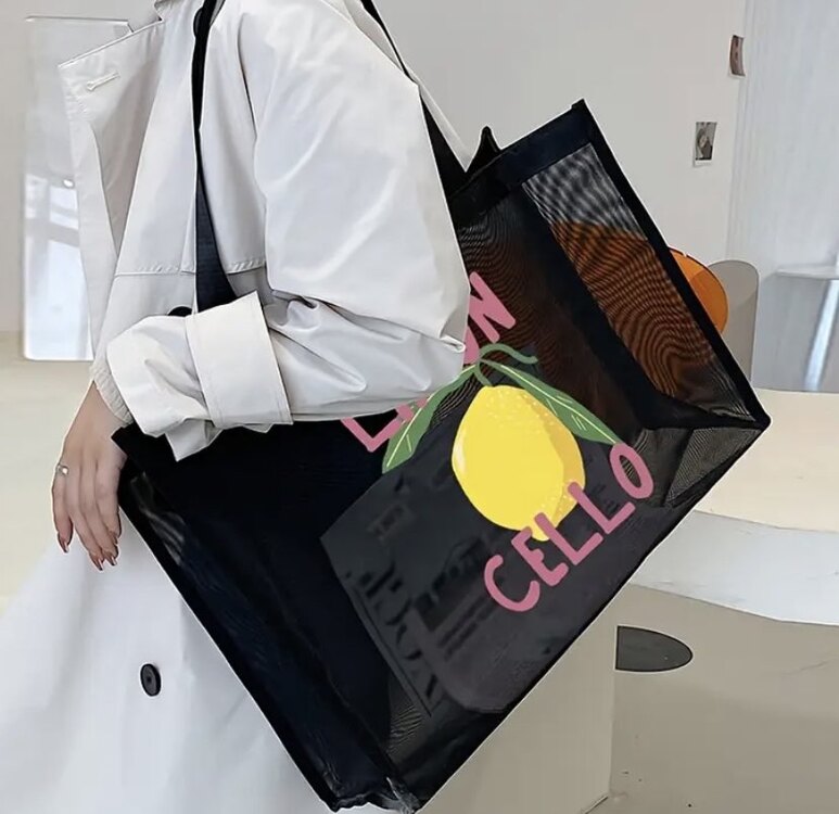 Limon Desenli Örgü Büyük Çanta