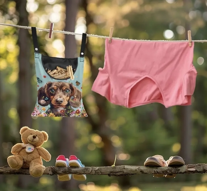 Dachshund Köpek Desenli Çamaşır Mandalı Organizatör Çantası