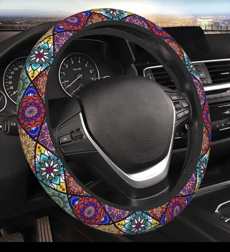 Bohemian Çiçek Desenli Neopren Direksiyon Kılıfı