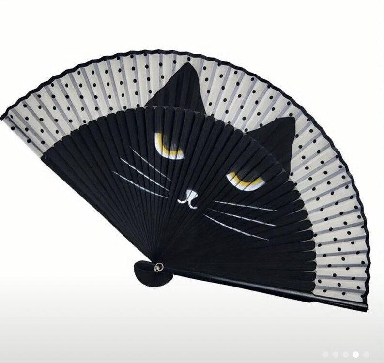 Vintage Kedi Karikatür El Katlama Yelpaze