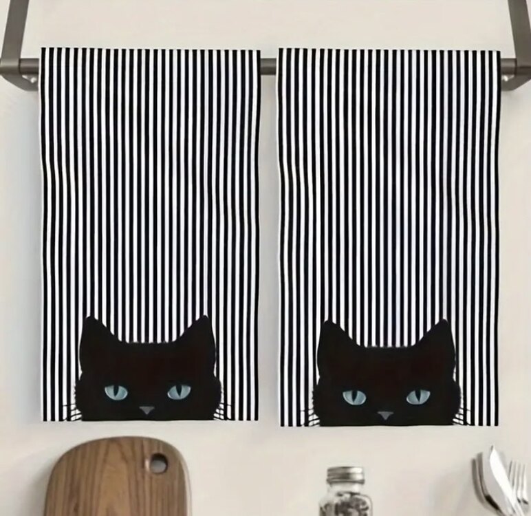 Siyah Kedi Tasarım El Havlusu