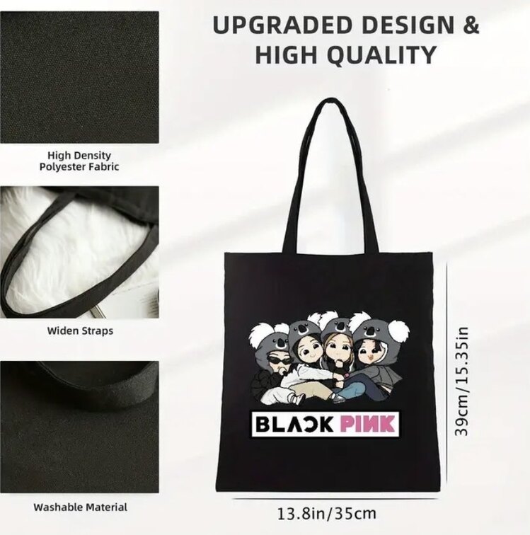 Black Pınk Karakter Baskılı Tote Çanta