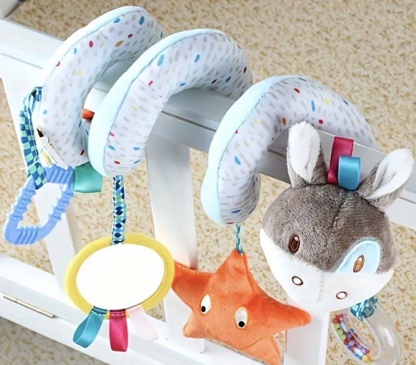 Spiral Peluş Bebek Oto Koltuğu ve Bebek Arabası Oyuncakları.Karma Renkli Kumaşlı Aksesuar