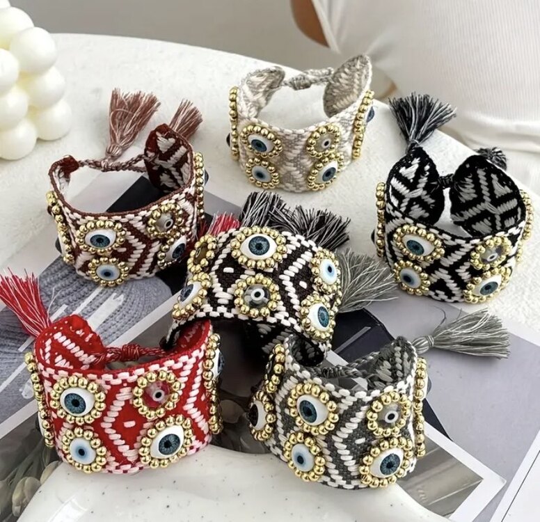 El Örgüsü Boho Bakır Göz Reçine Bilezik