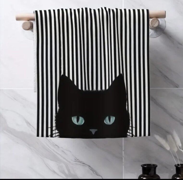 Siyah Kedi Tasarım El Havlusu