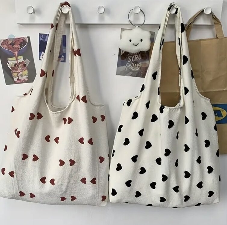 Kalp Desenli Tote Çanta