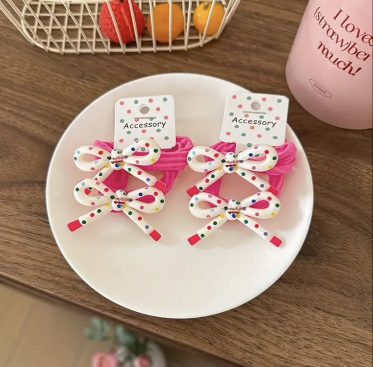 İkili Fiyonk Pembe Puantiyeli Saç Tokası